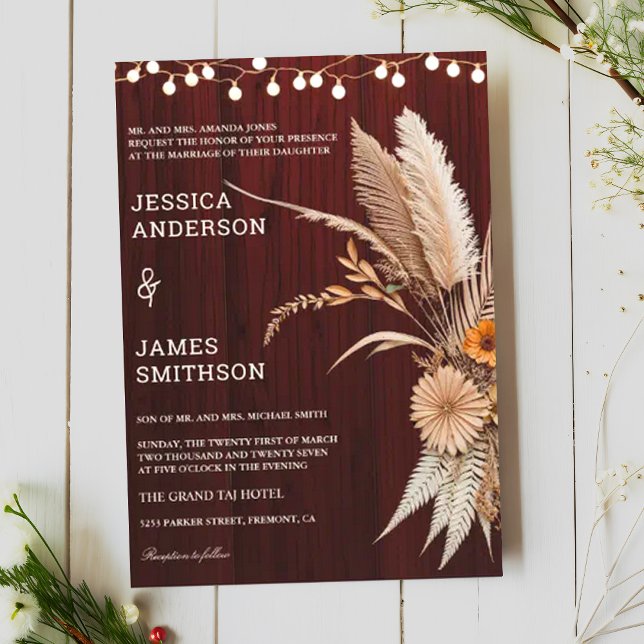 Invitation Mariage rustique en terre cuite et marron floral (Créateur téléchargé)