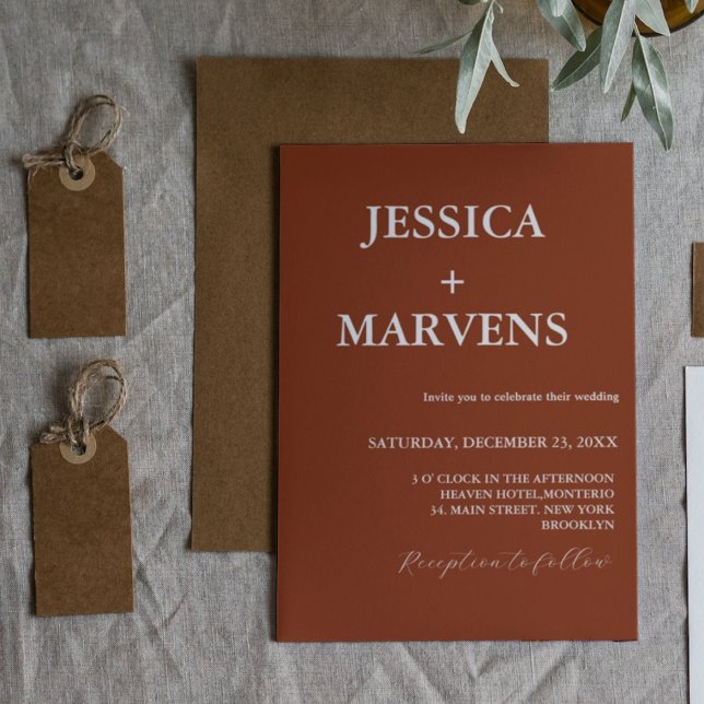 Invitation Mariage rustique en terre cuite orange brûlée (Créateur téléchargé)