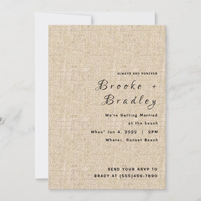 Invitation Mariage Rustique en Toile de Jute (Devant)