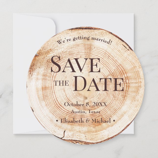 Invitation Mariage rustique Enregistrer la photo de date Wood (Devant)