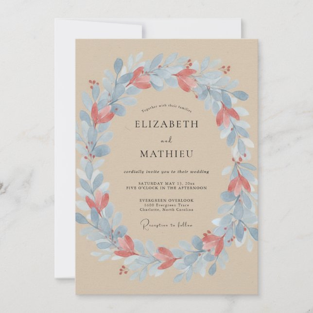 Invitation Mariage Rustique Ethéréal Corail Tan (Devant)