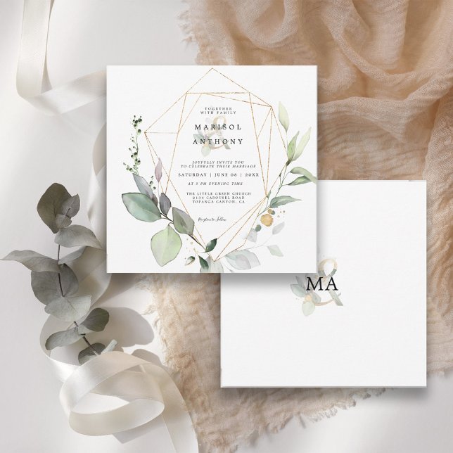 Invitation Mariage Rustique Eucalyptus Vert Doré (Créateur téléchargé)
