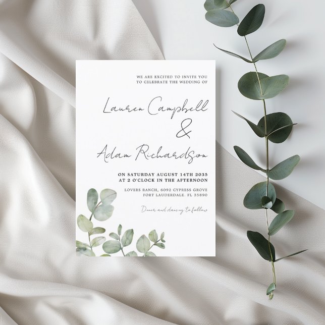 Invitation Mariage Rustique Eucalyptus Vert Sauge  (Créateur téléchargé)