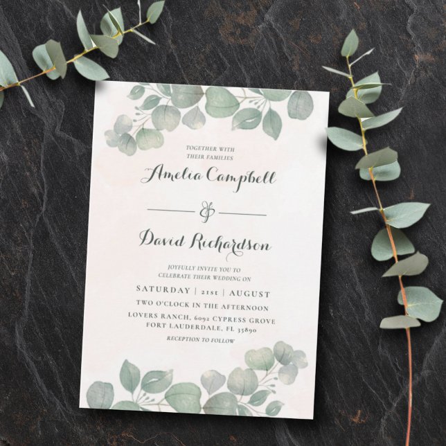 Invitation Mariage Rustique Eucalyptus Vert Sauge (Créateur téléchargé)