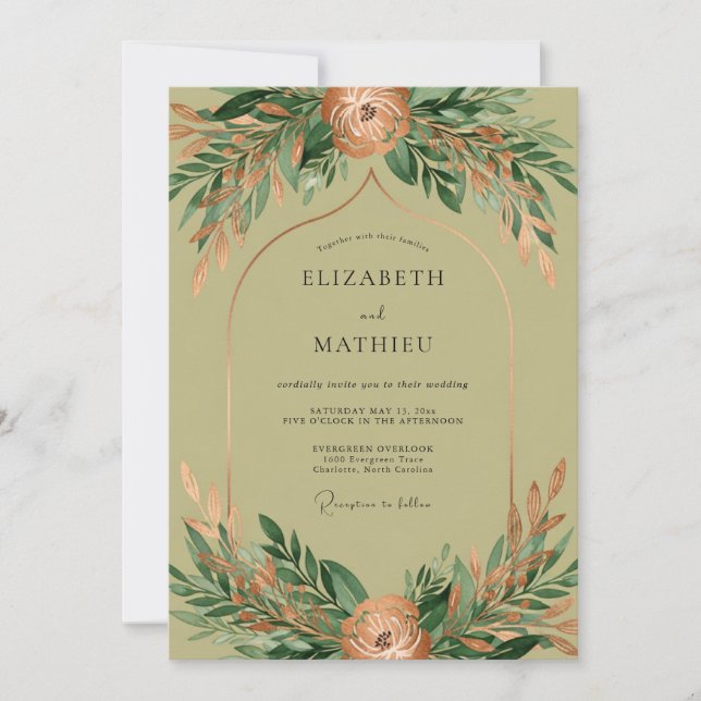 Invitation Mariage rustique fantaisiste vert sauge (Devant)