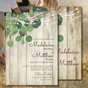 Invitation Mariage Rustique Feuille Eucalyptus Wood