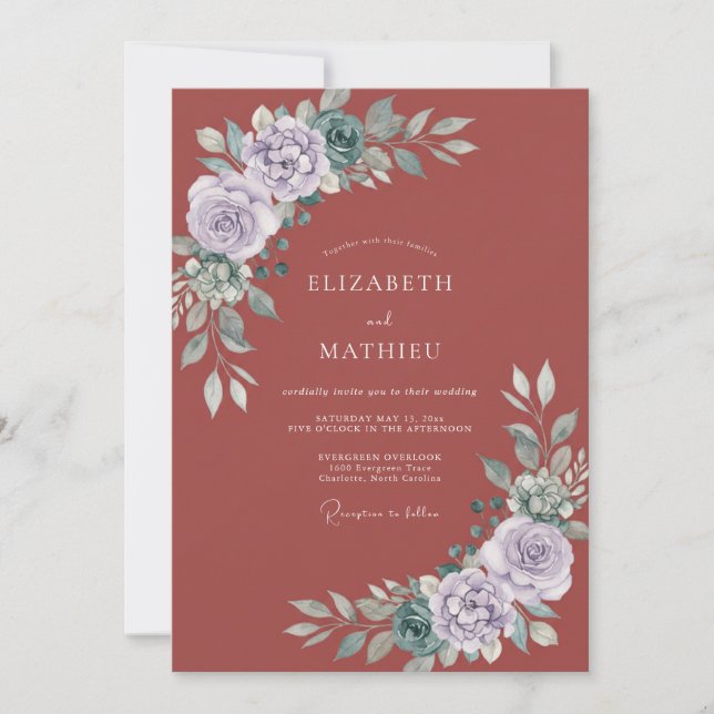 Invitation Mariage Rustique Feuilles de Lavande (Devant)