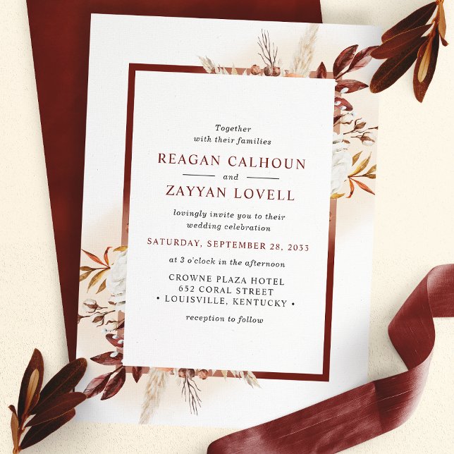 Invitation Mariage Rustique Fleur de Terracotta et Herbe de P (Créateur téléchargé)