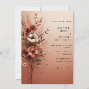 Invitation Mariage Rustique Fleurie Orange Brûlé