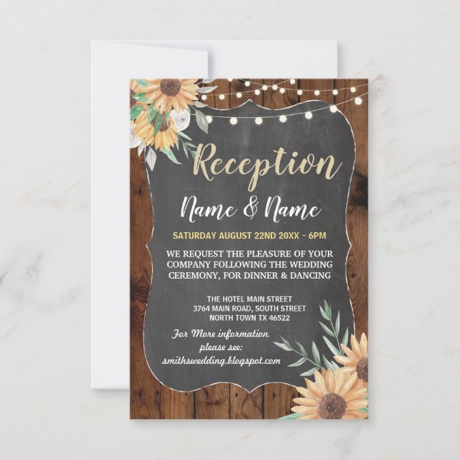Invitation Mariage Rustique Fleurs Réception Soleil Bois (Devant)