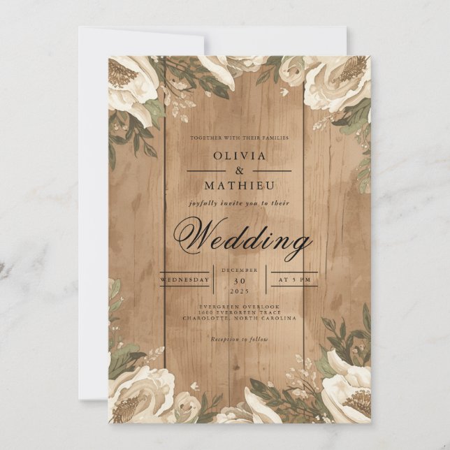 Invitation Mariage Rustique Floral (Devant)