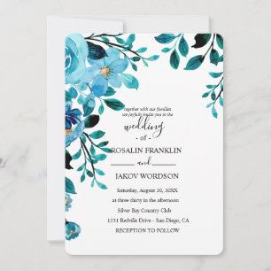 Invitation mariage rustique floral aquarelle bleue