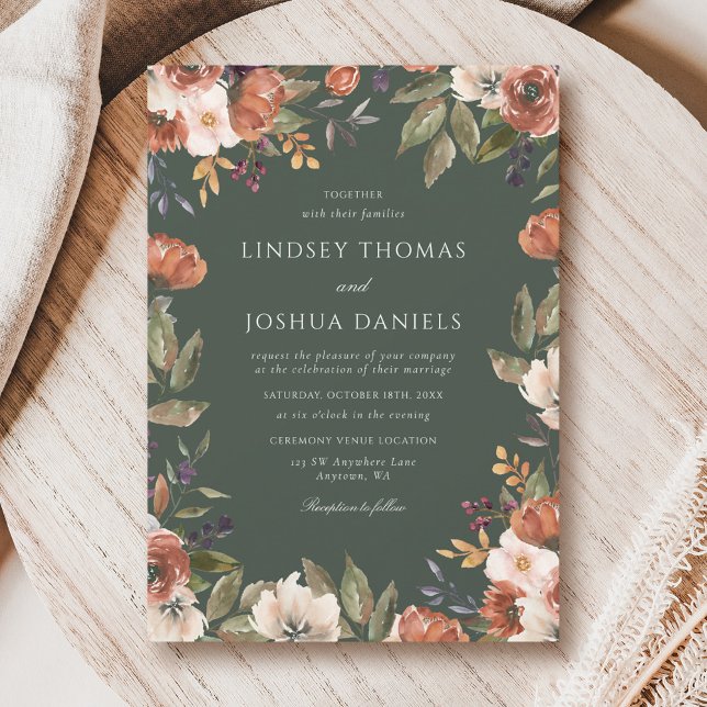 Invitation Mariage rustique floral automnal vert (Créateur téléchargé)