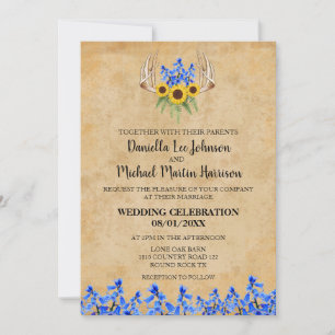 Invitation Mariage Rustique Floral avec Bois de Cerf