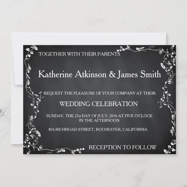 Invitation Mariage Rustique Floral Chalkboard (Devant)