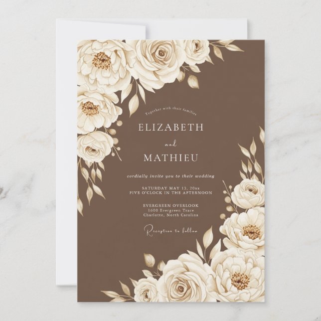 Invitation Mariage rustique floral crème (Devant)