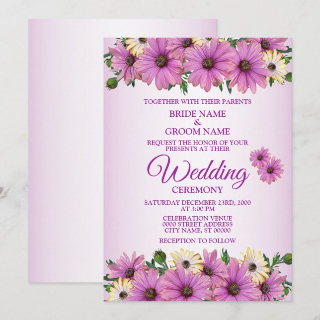 Invitation Mariage rustique floral élégant rose jaune (Devant / Derrière)