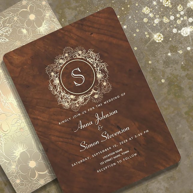 Invitation Mariage Rustique Floral Or Vintage (Créateur téléchargé)