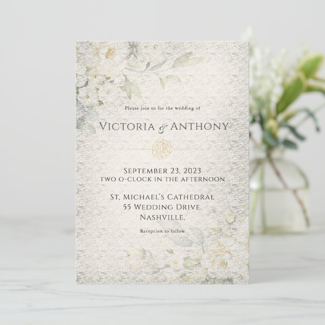 Invitation Mariage Rustique Floral Vintage (Debout devant)