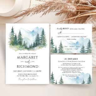 Invitation Mariage Rustique Forêt de Montagne Pin