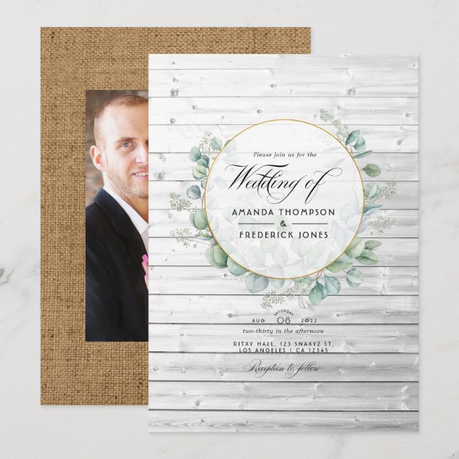 Invitation Mariage rustique géométrique de campagne au eucaly (Devant / Derrière)