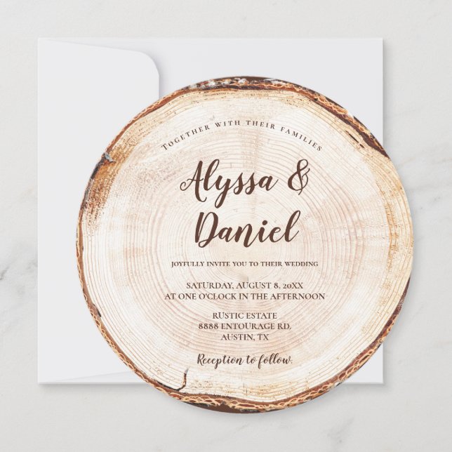Invitation Mariage rustique Grain en écorce de bois QR Détail (Devant)