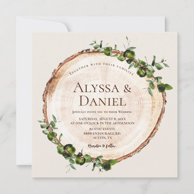 Invitation Mariage rustique Grain vert Foliage sur mesure (Devant)