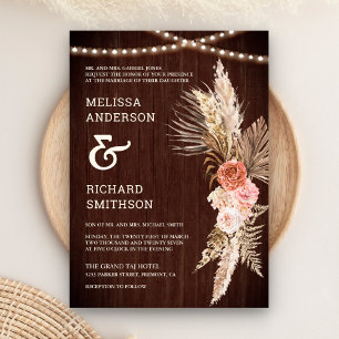 Invitation Mariage Rustique Grange Bois Terre Floral Boho Pam
