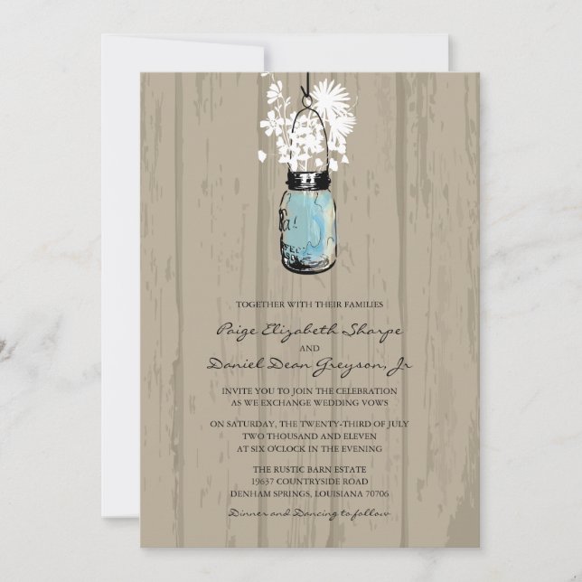 Invitation Mariage rustique Hanging Mason Jar (Devant)