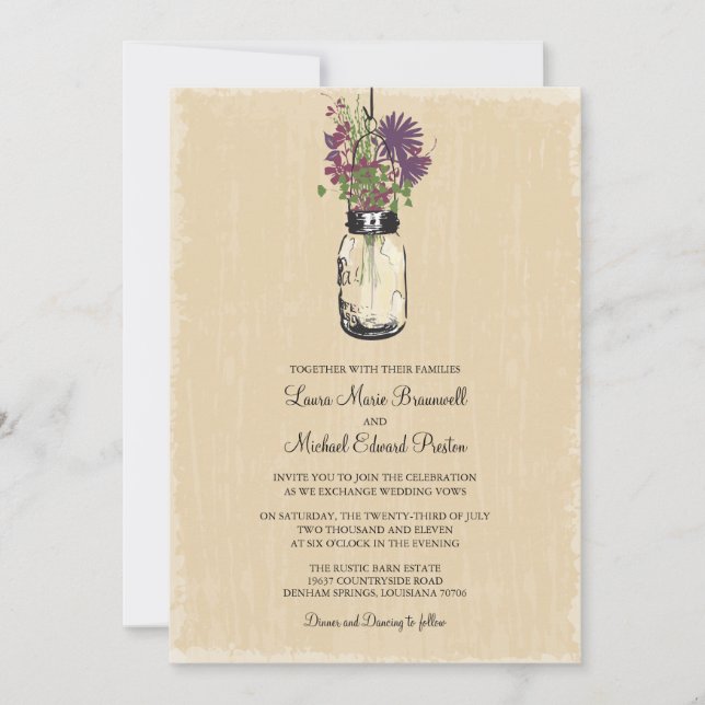 Invitation Mariage rustique Hanging Mason Jar (Devant)