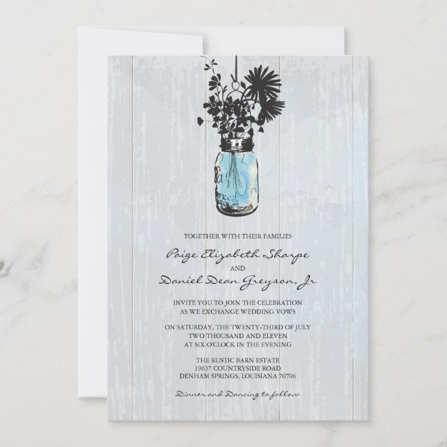 Invitation Mariage rustique Hanging Mason Jar (Devant)