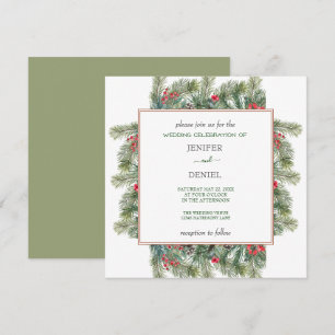 Invitation Mariage Rustique Hiver Baies Pins Verdure