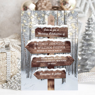 Invitation Mariage rustique hivernal avec lumières de forêt e