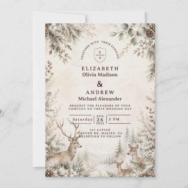 Invitation Mariage rustique intemporel d'hiver (Devant)