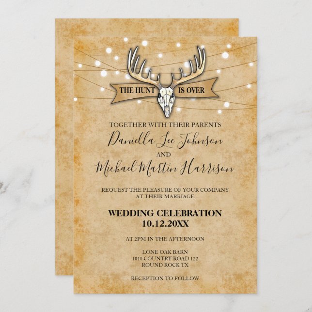 Invitation Mariage Rustique La Chasse Est Finie (Devant / Derrière)