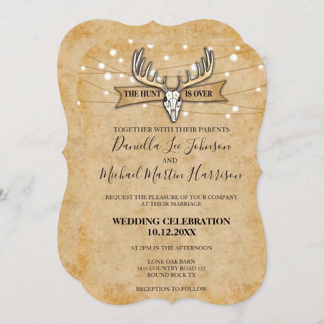 Invitation Mariage Rustique La Chasse Est Finie (Devant / Derrière)