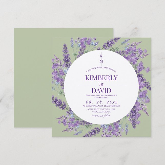Invitation Mariage Rustique Lavande Sage Fleur Sauvage (Devant / Derrière)