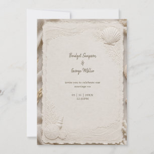 Invitation Mariage rustique lin côte coquillages