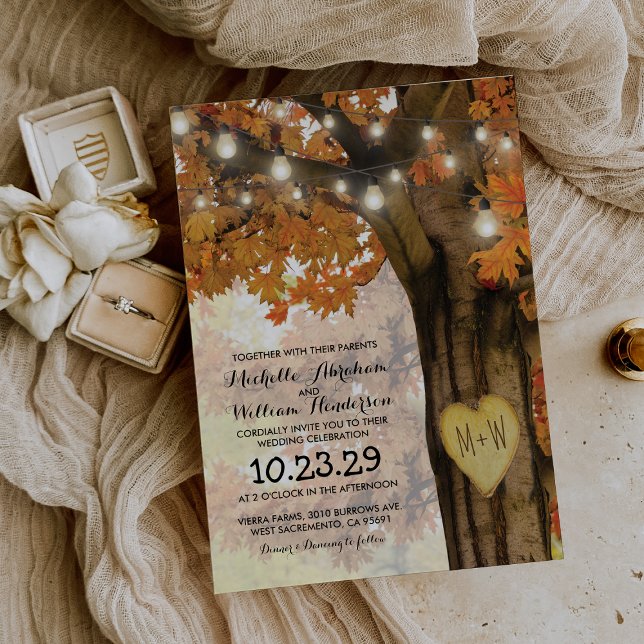 Invitation Mariage Rustique Lumières de Noël Automne Arbre (Créateur téléchargé)