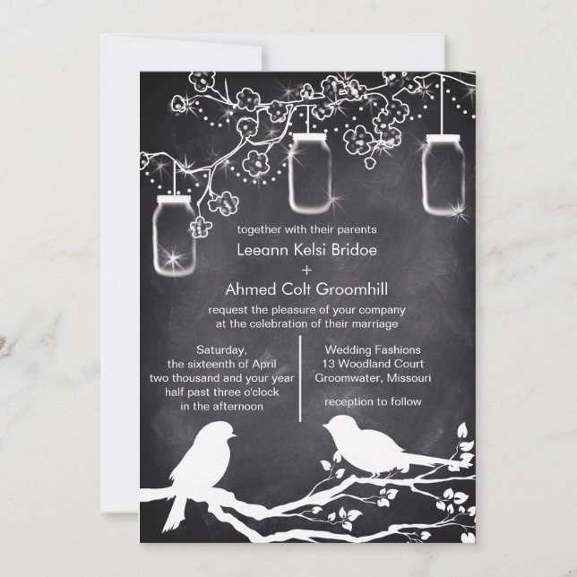 Invitation Mariage rustique Mason Jar Chalkboard Lovebirds (Devant)