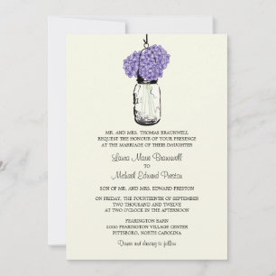 Invitation Mariage rustique Mason Jar et Hydrangeas