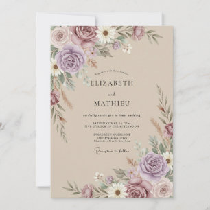 Invitation Mariage Rustique Mauve Pampas