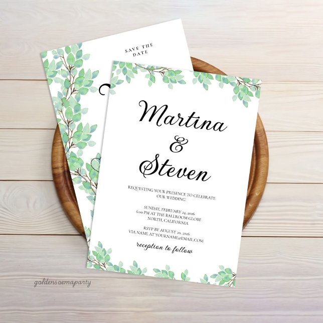 Invitation Mariage Rustique Moderne à la Eucalyptus (Créateur téléchargé)