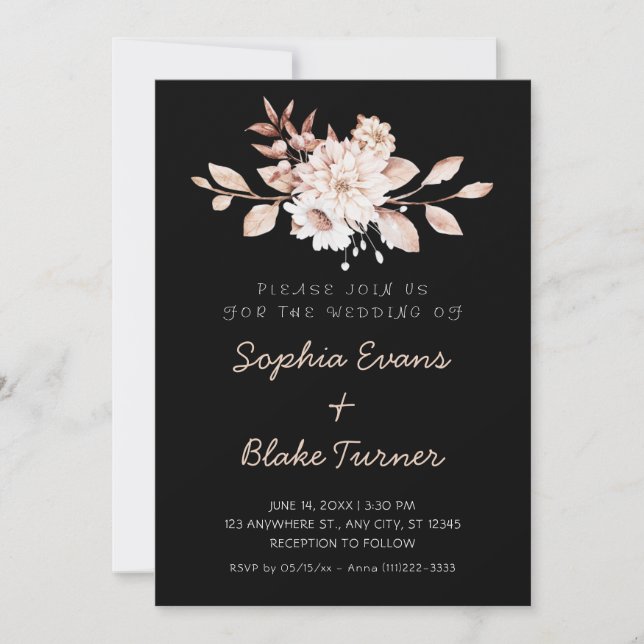 Invitation Mariage rustique moderne avec fleurs douces sur fo (Devant)