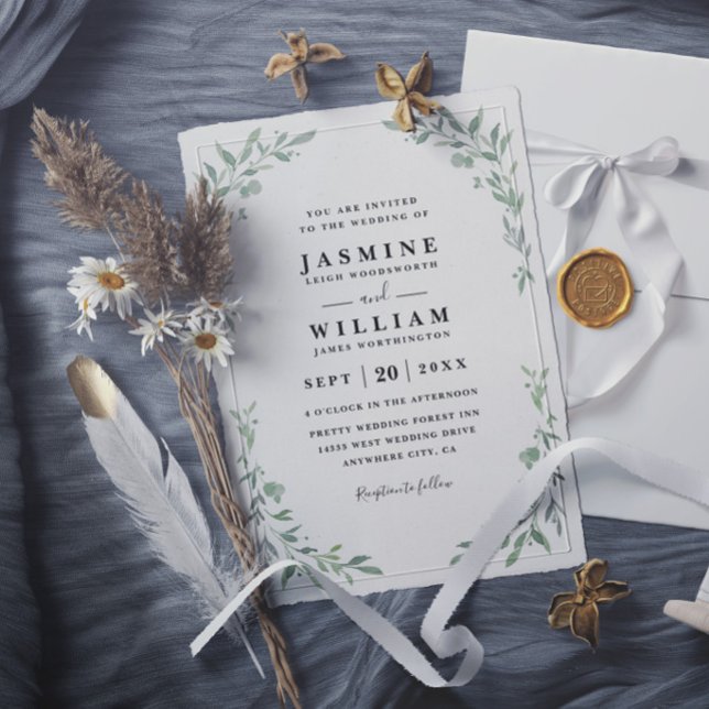Invitation Mariage rustique moderne élégant avec verdure d'eu (Créateur téléchargé)