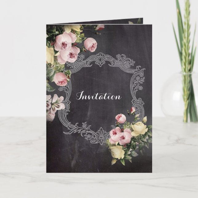 Invitation mariage rustique moderne fleurs vintage tableau no (Devant)