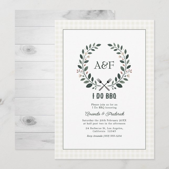Invitation Mariage rustique Monogramme Je fais du BBQ (Devant / Derrière)