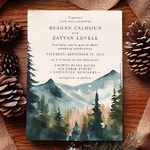 Invitation Mariage Rustique Montagnes et Pins à l'Aquarelle