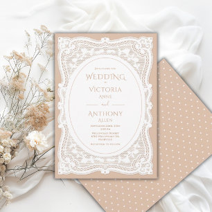 Invitation Mariage rustique neutre en dentelle blanche vintag