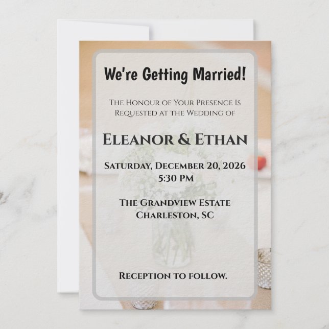 Invitation Mariage Rustique Neutre Rose Blanche Pot en Verre  (Devant)